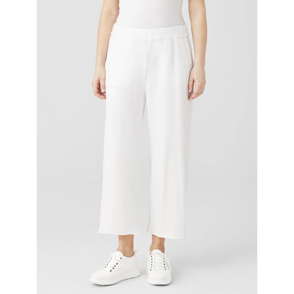 Eileen Fisher Lightweight Organic Cotton Terry Pant Easy Fit Crop Ankle White S - Picture 1 of 14